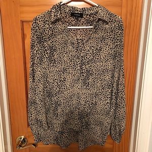 Leopard like pint, sheer fabric long sleeve blouse